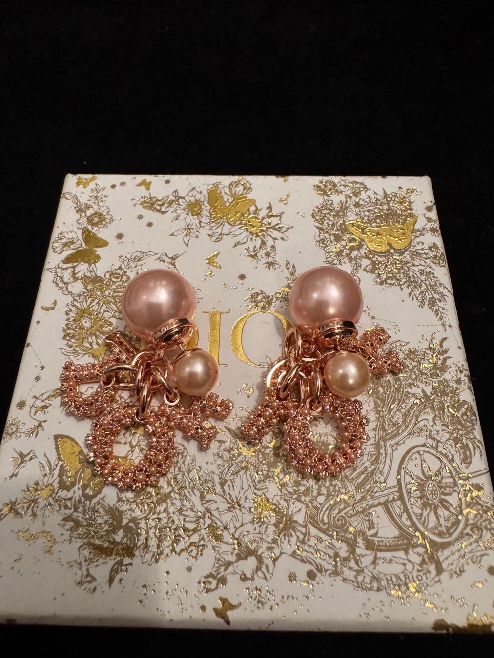 Dior Rose Gold and Blush Pearl Cluster Drop Earrings